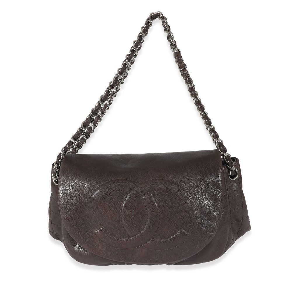 Chanel 08A Brown Caviar Large Half Moon Flap Bag
